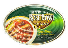 Rose Bowl Gold Sardines In Tomato Sauce Oval 215 g